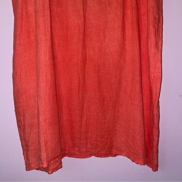 Alessia Pacini 2X 100% Linen Dress Midi Sleeveless Lace Split Neck - Picture 4 of 9